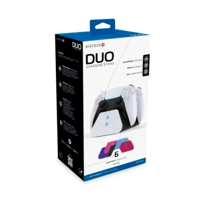Imagen de Base de Carga para 2 mandos PS5 dualsense con 6 Carcasas Color Intercambiables Gioteck
