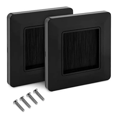 Imagen de kwmobile 2x Placa de pared con cepillo Cubierta oculta para tapar cables salidas hoyos y cableado Set pasacables enchufe europeo Negro