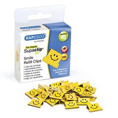 Imagen de Rapesco 1380 Supaclip 40 Clips de Recarga Sonrisas, Amarillo Brillante, Paquete 100