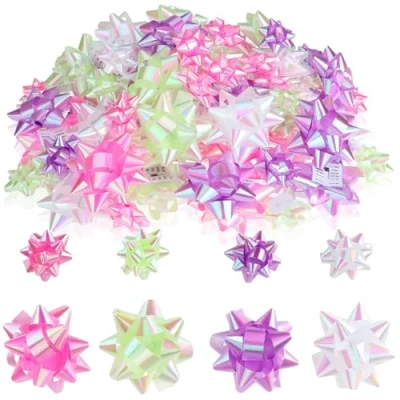 Imagen de com four® 120x Lazos de Regalo 3 cm y 5 autoadhesivos listos para Usar Decorar, cumpleaños Bodas (120 Piezas Blanco/Morado/Rosa/Verde)