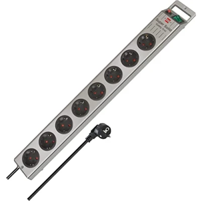 Imagen de Brennenstuhl Regleta Enchufes con 8 Tomas de Corriente y Carcasa Estable Policarbonato (Cable 2.5 m, Protección Infantil, para Interiores), Plata/Negro,