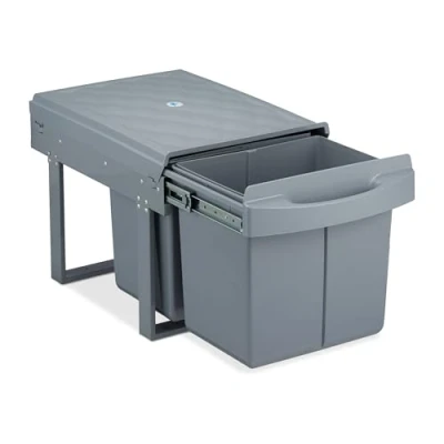 Imagen de Relaxdays Cubo de Basura 2 Compartimentos, Papelera Cocina Extraíble Bajo Fregadero, 2x 15 L, 34,6 x 34 51,8 cm, Gris