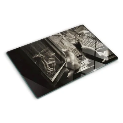 Imagen de Tulup Tabla De Cortar Cocina 80x52cm Vidrio Protector Placa Induccion Gatos En La Ventana