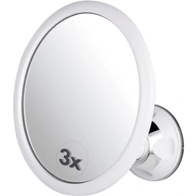 Imagen de Mirrorvana Espejo de Ducha 3 Aumentos para Afeitado Antivaho con Ventosa Fuerte y Adherente Superficie Inastillable Giratorio 360º 17cm Diámetro
