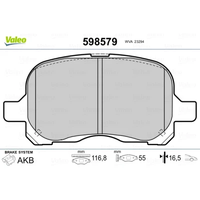 Imagen de VALEO 598579 Juego de pastillas freno Eje delantero excl. contacto avisador desgaste sin chapa antichirridos TOYOTA: Auris Hatchback