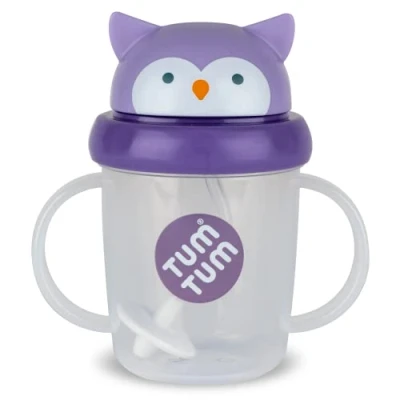 Imagen de TUM Tippy Up Taza con boquilla de flujo libre (sin válvula), para niños, 200 ml, sin BPA (Olivia Owl S3)