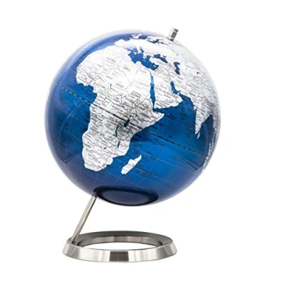 Imagen de Exerz 30CM Globo En Azul Plateado con una Base De Acero Inoxidable Inglés Empaquetado Caja Kraft Primera Calidad, Azúl metálico
