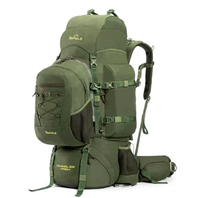 Imagen de Tripole Mochila con Armazón Metálico Colonel Pro Apertura Frontal Bolsa Desmontable Protector De Lluvia (105 litros, Verde Militar)