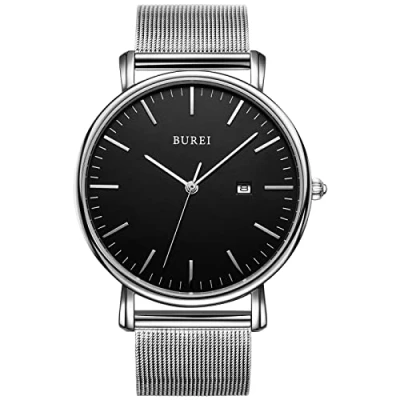 Imagen de BUREI Relojes de Pulsera para Hombre,Relojes Cuarzo analógicos Minimalistas Hombre con Correa Malla,Regalos