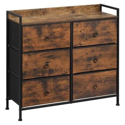Imagen de WOLTU Cajonera de Tela, Cómoda Dormitorio, Armario con Cajas Extraíbles, Estanteria Amplia, Aparador Salon, Unidad Almacenamiento para Recibidor y Marrón Vintage + Negro, SSK010shm