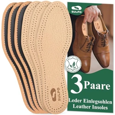 Imagen de SULPO 3 pares de plantillas piel auténtica, carbón activado, absorben los olores y antisudor, transpirable