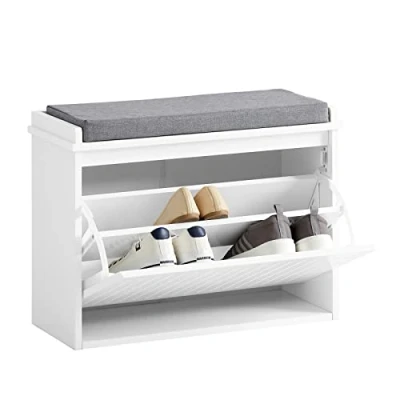 Imagen de SoBuy Banco para Zapatos con Asiento Acolchado y de cojín Almacenamiento Zapatos, 60 x 26 46 cm, Color Blanco, FSR98 W