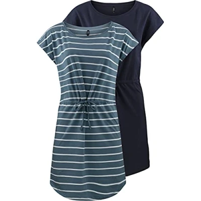 Imagen de ONLY OnlMAY S/S Vestido de verano para mujer, paquete 2 unidades, tallas XS, S, M, L, XL, XXL, a rayas, negro, 100 % algodón, XXL