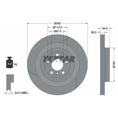 Imagen de TEXTAR 92307905 Disco de freno 345 26 05/06 112 perforado, ventilación interna revestido altamente carbonizado MERCEDES BENZ: Clase ML, GLS, GL