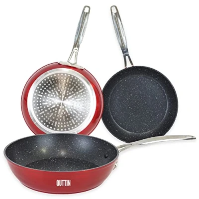 Imagen de Quttin Sarten Antiadherente Aluminio con Revestimiento Resistente. Cacerola de Forjado Tapa Cristal. Aptas para todo tipo Cocinas. Modelo Majestic Granate 28 cm Diametro