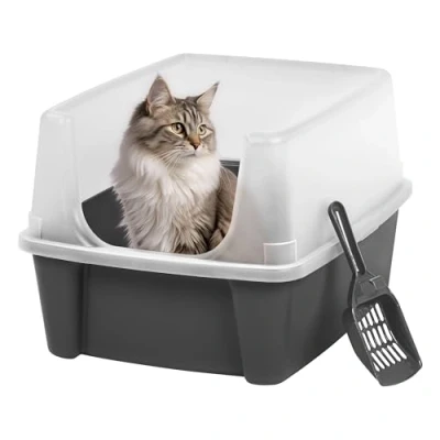 Imagen de Iris Ohyama Arenero Gato con Pala, hasta 7kg, Gris, Caixa de areia para Gatos, Caja, Gatos Grandes y pequeños, Cagadero, Caixa, WC, Fácil Limpieza, Libre BPA, Cat Litter Box, CLH 12