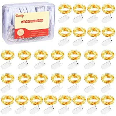 Imagen de Vacoulery Cadena de Luces con Pilas, 10 LEDs 1M Alambre Cobre Guirnaldas Micro, IP65 Impermeable Decorativas para Interior, Exterior, Boda, Fiesta Navidad, Blanco Cálido (30 Pack)