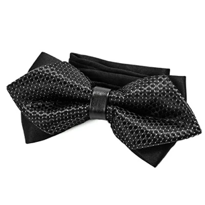Imagen de DonDon Pajarita para Hombre en retro look punta de diamante elegante con gancho nudo y ajustable negro argénteo puntos