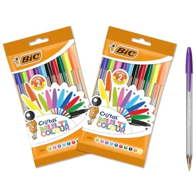 Imagen de BIC Cristal Multicolor Bolis de Punta Gruesa 1,6 mm con Capuchón Extraíble, Colores vivos Surtidos y Neón, 2 Packs 10