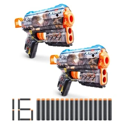 Imagen de XSHOT Skins Jurassic World, Flux Jurassic, 2 Pack, 16 Darts Included, Air Pocket Dart Technology, Toy Foam Blaster for Kids, Teens and Adults, Brown Box, (Flux Jurassic)
