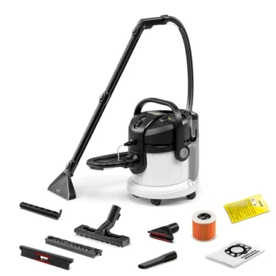 Imagen de Kärcher Lava aspiradora SE 4, manguera de aspiración con pulverizador, depósitos 4 l, boquillas lavado, clip y para tapicerías, accesorios suelos duros alfombras