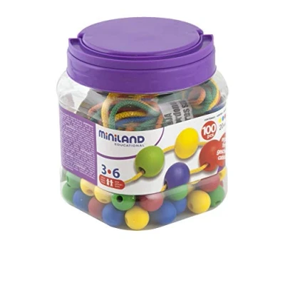 Imagen de Miniland Educational 154214 Bote con bolas ensartables 20 mm, 100 piezas