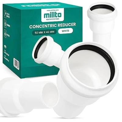 Imagen de Millto™ Reducción inversa 50 x 40 mm, reductor de tuberías, manguito adaptador tubería agua, sistema alcantarillado, conector PP, conexión
