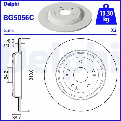Imagen de DELPHI BG5056C Disco de freno 310 10 6 macizo revestido sin procesar cojinete rueda, anillo sensor ABS HONDA: CR V 5