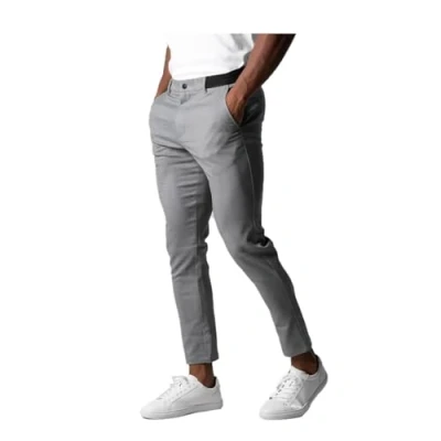 Imagen de Bizgent Active pantalones chinos para hombre, básicos, casuales, ajustados, elásticos, con parte delantera plana, de vestir gris, 27 32