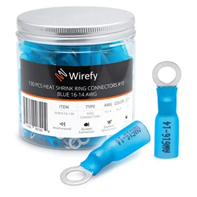 Imagen de Wirefy 130 Piezas de Terminales Redondos M5 Kit Conectores Termorretráctiles para Automoción 1,5 2,5 mm²