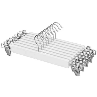 Imagen de SONGMICS Percha para Pantalones, Juego de 8, portapantalones, Madera, con Pinzas Ajustables, Antideslizante, Pantalones Cortos y Faldas, Color Blanco CRW009W01