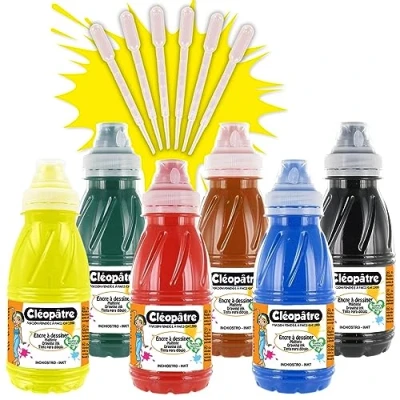 Imagen de Cleopatre EAD250x6A Pack de 6 frascos tinta dibujo, 250 ml, colores primarios