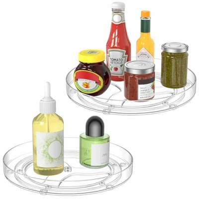 Imagen de Radikor 2 Piezas 23cm Especiero Giratorio, 360 Cocina Giratorio Estante de Plástico, Despensa Organizador Transparente, Armario para Condimentos, Botellas, Frutas, Cosmético