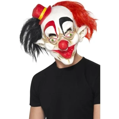 Imagen de Smiffys Máscara de payaso miedo, Negro y rojo, Látex, cubre toda la cabeza