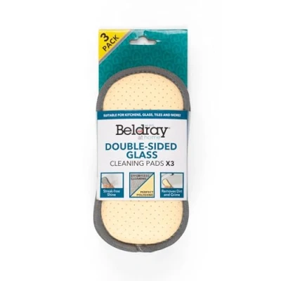 Imagen de Estropajos de Limpieza LA077639EU7 Beldray® Doble Cara para Cristal, Paquete 3 Brillo sin Marcas Ideal cocinas, baños, Interiores Coches y más