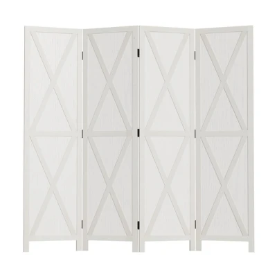 Imagen de HOMCOM Biombo de 4 Paneles Separador Ambientes Plegable 182x170 cm Divisor Habitación Madera para Salón Oficina Dormitorio Blanco