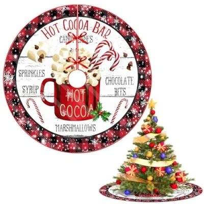 Imagen de Pie de Arbol Navidad Rojo,Falda Poliéster Suave,76cm Cubre Redonda Alfombra Navidad,Faldon para Decoración Árbol