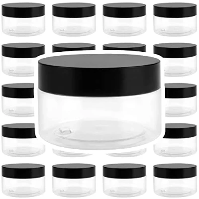 Imagen de JOIKIT Paquete de 24 tarros plástico transparente 100 ml con tapas, almacenamiento boca ancha tapas para manualidades, cuentas, especias, nueces