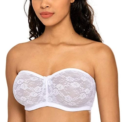Imagen de DOBREVA Sujetador Encaje Sin Tirantes con Aros Invisible para Mujer Blanco 105D