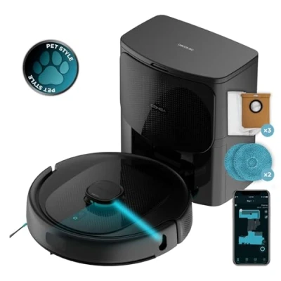 Imagen de Cecotec Robot Aspirador Base Autovaciado Conga 9590 Spin Revolution Ultra Power Home. Navegación Láser, 10000Pa, App, Autonomía 240min, Mopas Giratorias. Cepillo de Silicona Mascotas
