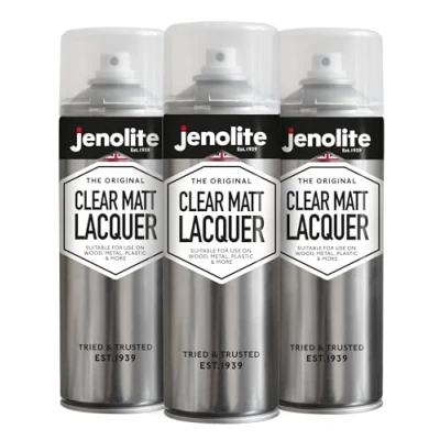 Imagen de JENOLITE Spray de Laca Transparente MATE 3x500ml Acabado Claro Barniz Protege la superficie y pintura corrosión el daño UV Sellador que no amarillea