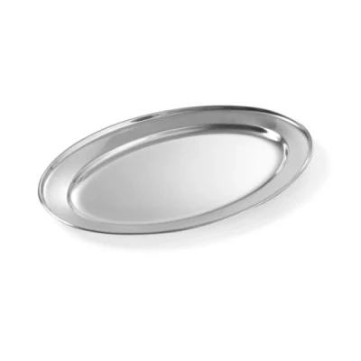 Imagen de HENDI Plato Bandeja Fuente de Servicio, Oval, Cocina para Servir, Decorar y presentar Alimentos como Carnes fiambres, Fiesta, Multiusos, 300x220x(H) 20mm, Acero Inoxidable