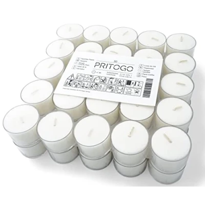 Imagen de PRITOGO Funda de plástico para velas té, color blanco, diámetro 3,8 x 2,5 cm, sin hollín, tiempo combustión: 8 horas (100 unidades)