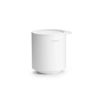 Imagen de Brabantia Mindset Bote de Almacenaje óptimo para Organizar Artículos Pequeños Tapa Higiénica Tacto Suave Resistente a la Corrosión Accesorio Baño Infinite Gris 9,5 x 8 cm