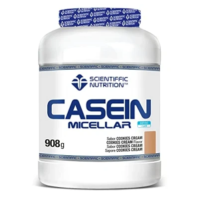 Imagen de Scientiffic Nutrition Casein Micellar, Caseina Micelar en Polvo y Aislado de Suero Lacteo, Proteína Absorción Lenta, Aporta Aminoácidos, Evita el Catabolismo Muscular 908g, Sabor Cookies