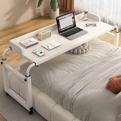Imagen de RCJCQSR Mesa De Sobrecama con Ruedas, Cama Ruedas Escritorio sobre La Cama, King Queen, para Computadora Portátil Cama(Color:Blanco)