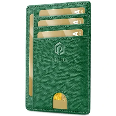 Imagen de Carteras para Hombre Pequeñas con Bloqueo RFID Cartera Tarjetero y Mujer Caja de Regalo Tarjeteros Tarjetas Credito Verde Pino