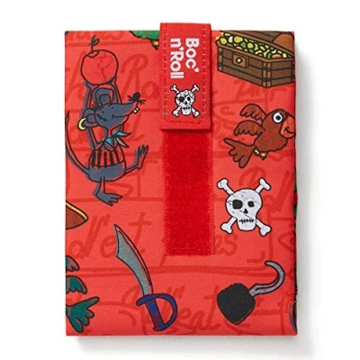 Imagen de Roll&#039;eat ® Bolsa Merienda, Porta Bocadillos con Envoltorio Reutilizable, Alimentos Ecológico sin BPA, de Tela, Color Piratas Rojo Boc&#039;n&#039;Roll Kids