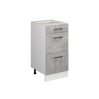 Imagen de Vicco Mueble bajo de Cocina R Line, Hormigón/Blanco, 40 cm con cajones, sin encimera