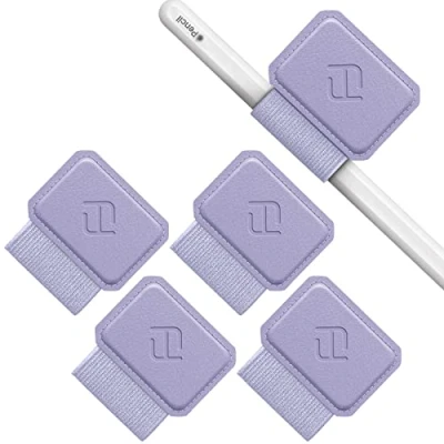 Imagen de Fintie [4 Unidades] Portalápices Autoadhesivo para Apple Pencil y Stylus Pen Loop Holder Cuaderno, Calendario, Tableta, Carpeta, Lila Morado